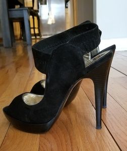 Black suede peep toe "Debbi" heels
